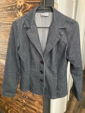 Spring Street Women's Dark Gray Pinstripe Blazer